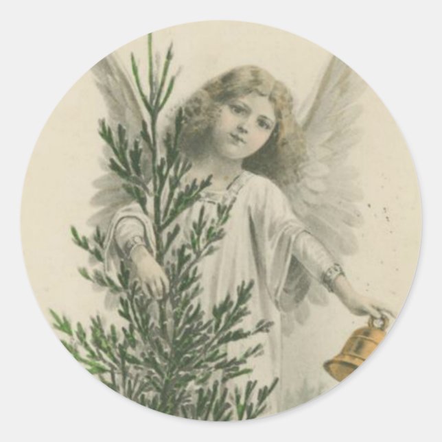 Vintage Christmas Angel Classic Round Sticker (Front)