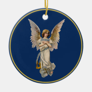 Vintage Christmas Angel Dark Blue Holiday Ceramic Tree Decoration
