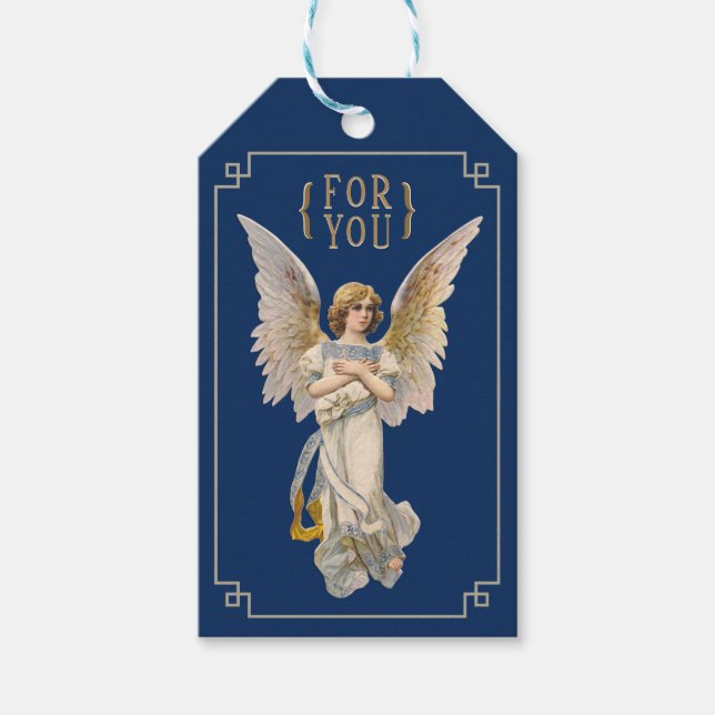 Vintage Christmas Angel Dark Blue Holiday Gift Tag (Front)