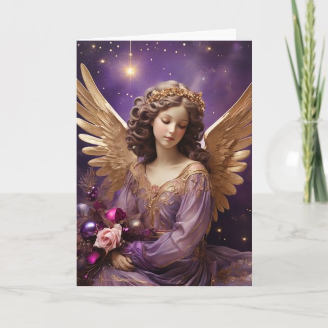 Vintage Christmas Angel Floral Custom Card (Front)