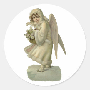 Vintage Christmas Angel Flowers, Victorian Die Cut Classic Round Sticker