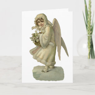 Vintage Christmas Angel Flowers, Victorian Die Cut Holiday Card