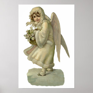 Vintage Christmas Angel Flowers, Victorian Die Cut Poster