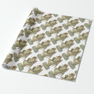 Vintage Christmas Angel Flowers, Victorian Die Cut Wrapping Paper