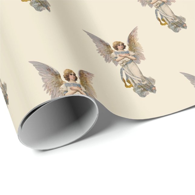 Vintage Christmas Angel Ivory Holiday Wrapping Paper (Roll Corner)
