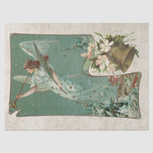 Vintage Christmas Angel Music Bell Horn Teal Blue Tissue Paper