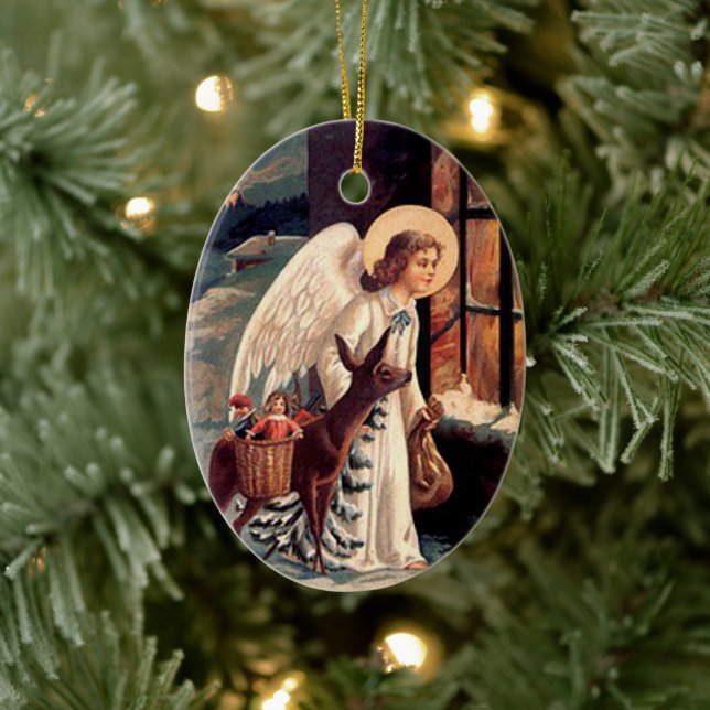 Vintage Christmas Angel Oval Ornament (Tree)