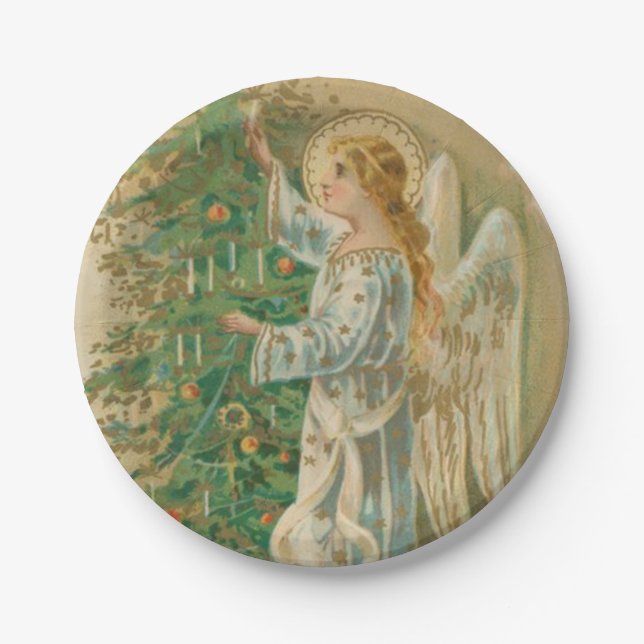 Vintage Christmas Angel Paper Plate (Front)