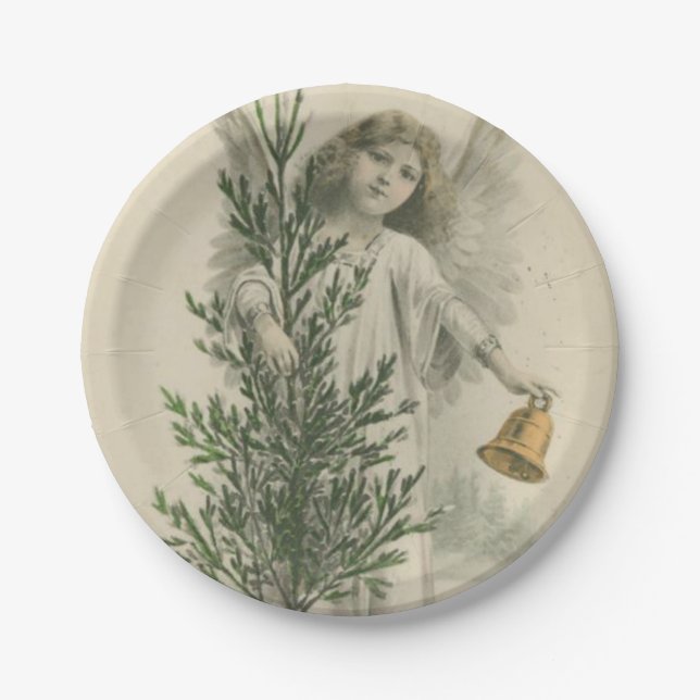 Vintage Christmas Angel Paper Plate (Front)