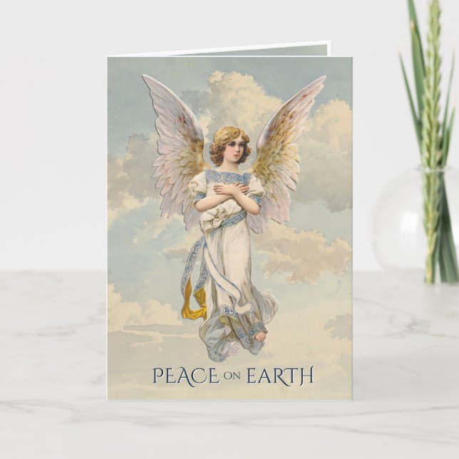 Vintage Christmas Angel Peace Clouds Holiday Card (Front)