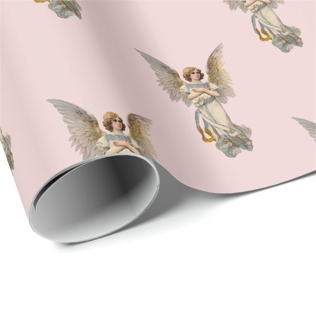 Vintage Christmas Angel Pink Holiday               Wrapping Paper (Roll Corner)