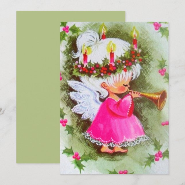 Vintage Christmas Angel Playing Music Holiday (Front/Back)