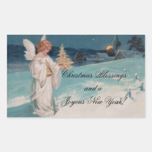 Vintage Christmas Angel Rectangular Sticker