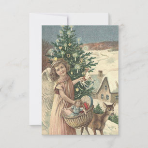 Vintage Christmas angel reindeer Flat Note card