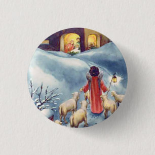 Vintage Christmas Angel Shepherd Nativity 3 Cm Round Badge