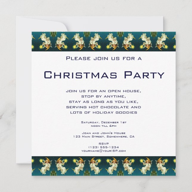 Vintage Christmas, Angel Shining Star Pattern Invitation (Front)