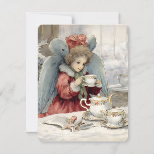 vintage christmas angel take a tea holiday card