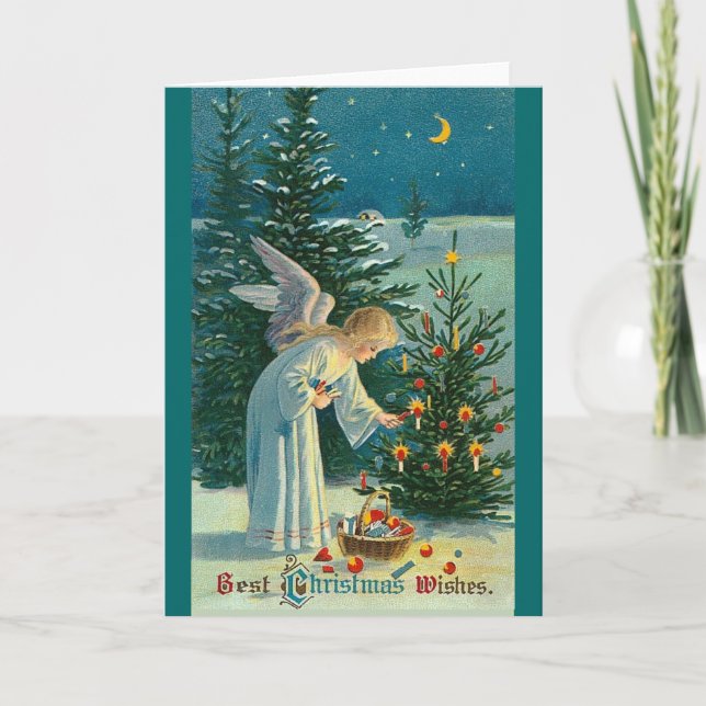 Vintage Christmas angel tree Holiday Card (Front)