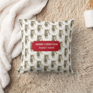 Vintage Christmas Angel & Tree Holiday Custom Name Cushion