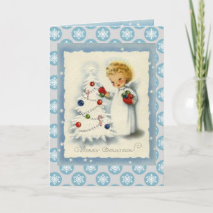 Vintage Christmas Angel & White Tree Card