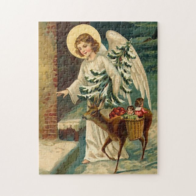 Vintage Christmas Angel with deer Jigsaw Puzzle (Vertical)