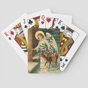 Vintage Christmas Angel with deer Playing Cards