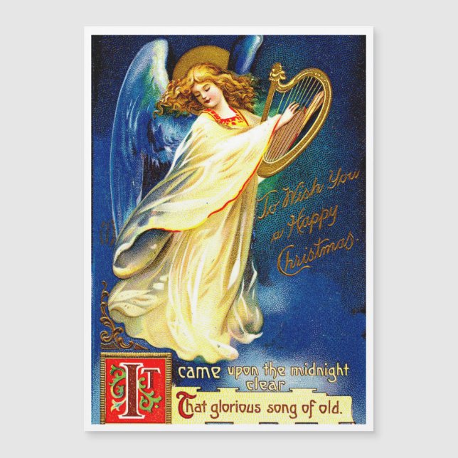 Vintage Christmas Angel With Harp Holiday Card (Front)