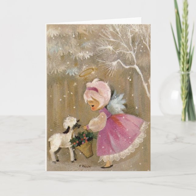 Vintage Christmas Angel With Lamb Holiday Card (Front)