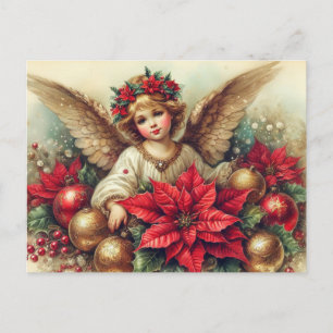 Vintage Christmas Angel with Ornaments Holiday Postcard
