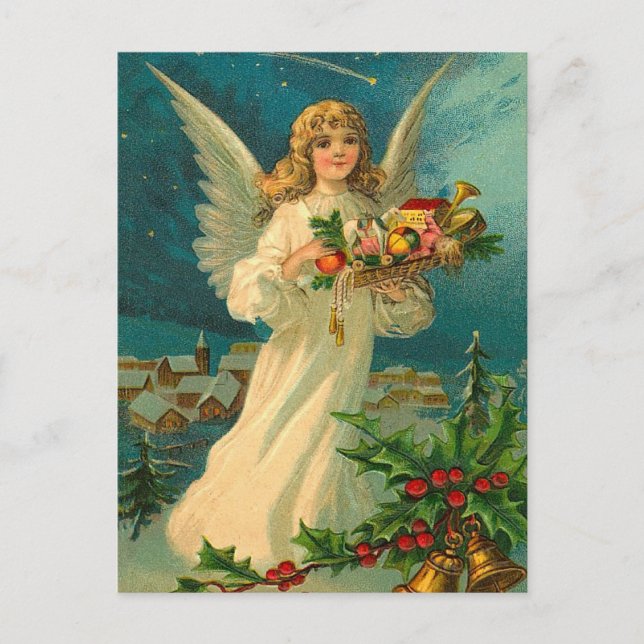 Vintage Christmas Angel with Toys Holiday Postcard (Front)