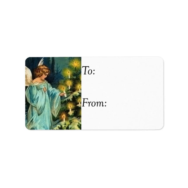 Vintage Christmas Angel With Tree Gift Tag (Front)