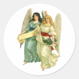 Vintage Christmas, Angelic Victorian Angels Classic Round Sticker