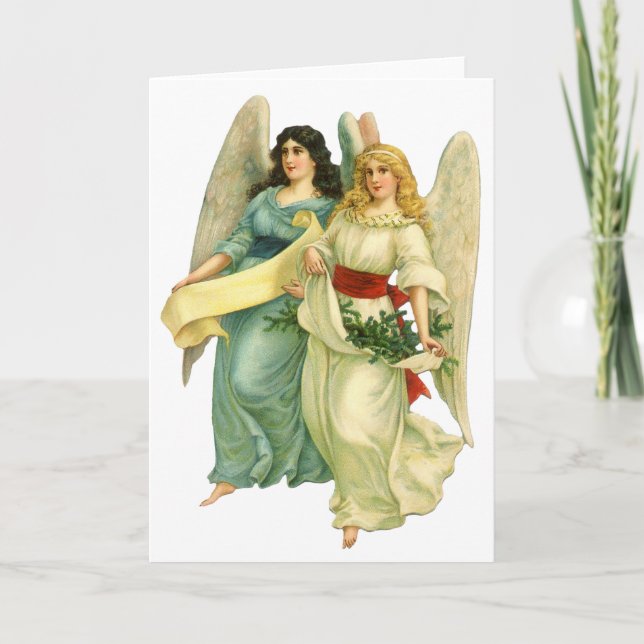 Vintage Christmas, Angelic Victorian Angels Holiday Card (Front)
