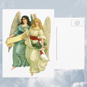 Vintage Christmas, Angelic Victorian Angels Holiday Postcard