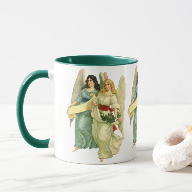 Vintage Christmas, Angelic Victorian Angels Mug (With Donut)