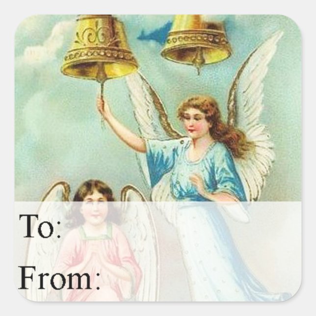 Vintage Christmas Angels and Bells Gift Tag (Front)