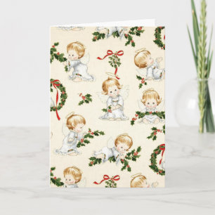 Vintage Christmas Angels and Wreath Holiday Card