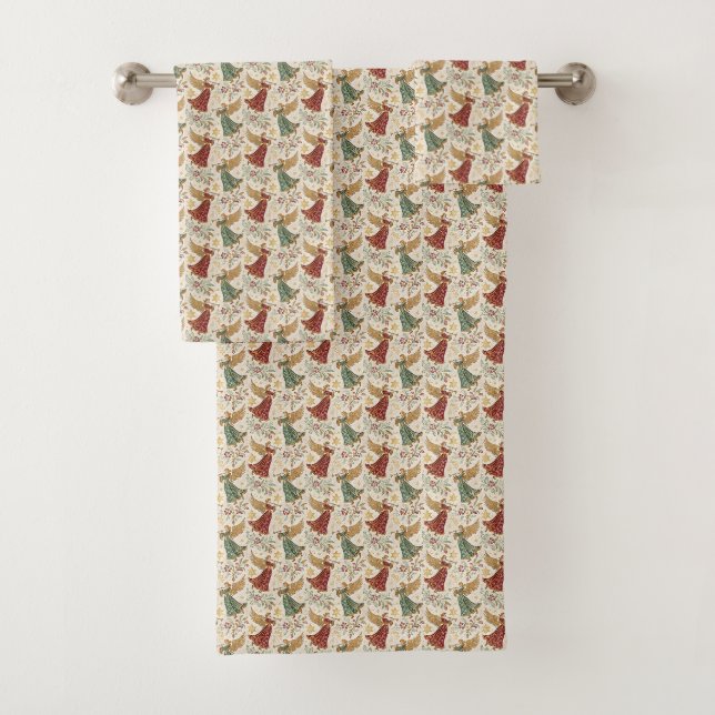 Vintage Christmas Angels Bath Towel Set (Insitu)