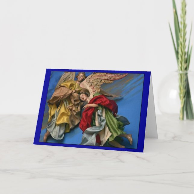 Vintage Christmas Angels Blue Victorian Holiday Card (Front)