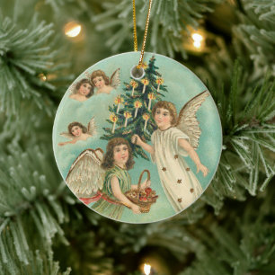 Vintage Christmas Angels Faux Gold Ceramic Tree Decoration