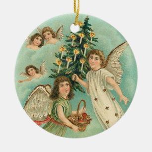 Vintage Christmas Angels Faux Gold Ceramic Tree Decoration