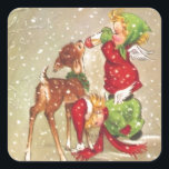 Vintage Christmas Angels Feeding Baby Deer Square Sticker<br><div class="desc">Vintage Christmas Angels Feeding Baby Deer</div>
