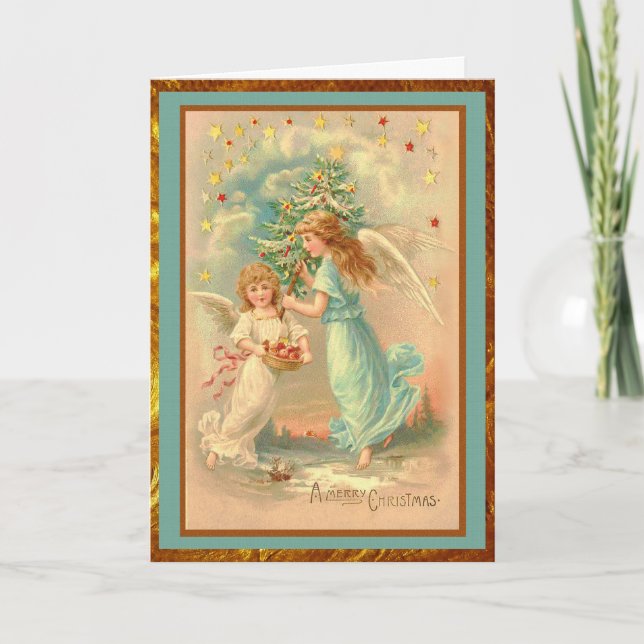 Vintage Christmas Angels Holiday Card (Front)