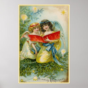 Vintage Christmas Angels Holiday decor poster