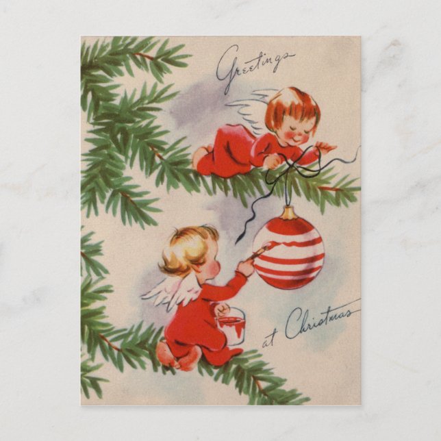 Vintage Christmas Angels Holiday Postcard (Front)