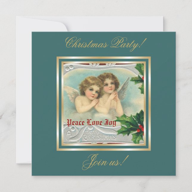 Vintage Christmas angels & holy berry invitation (Front)