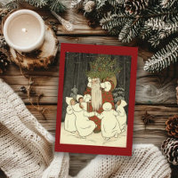 Vintage Christmas Angels in Forest with Santa