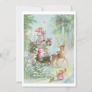 Vintage Christmas Angels In Sleigh Holiday Card