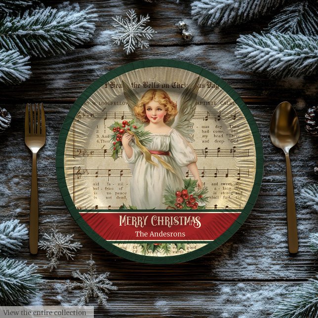 Vintage Christmas Angels Paper Plates Monogram (Vintage Christmas Angels Paper Plates Monogram)