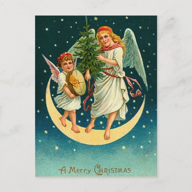 Vintage Christmas Angels Postcard (Front)